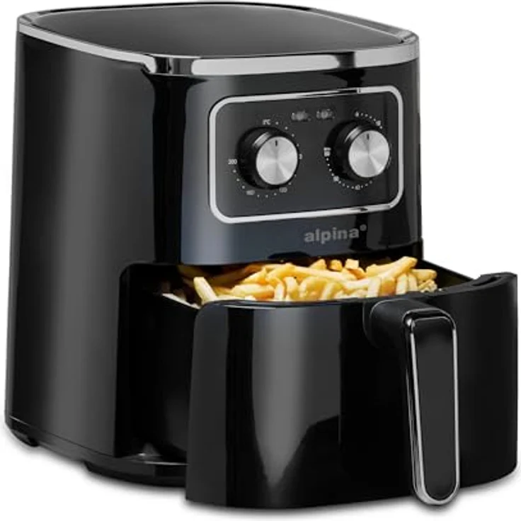 Alpina Heißluftfritteuse 4.5L - Airfryer für 3 bis 4 Personen - Einstellbare Temperatur von 80°C bis 200°C - Timer bis zu 60 Minuten - 1450W - Schwarz – Bild 1