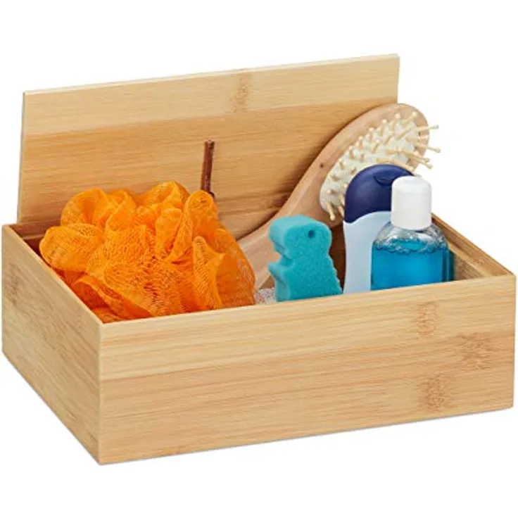 Relaxdays Aufbewahrungsbox mit Deckel, Bambus Kasten, Deko, für Utensilien, Allzweckkiste, klein, HBT: 7x22x15 cm, Natur, 100%