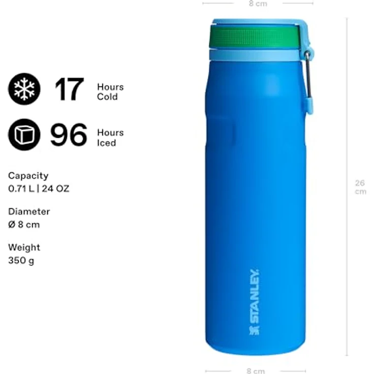 Stanley IceFlowBottle Twist Flip 0.71L, doppelwandige Vakuumisolierung, hält 4 Tage eisgekühlt, spülmaschinenfest, recycelter Edelstahl, BPA-frei, Azure – Bild 2