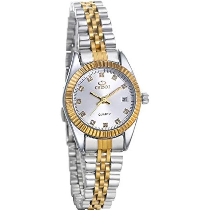JewelryWe Paar Uhr, Analog Quarz, 30M wasserdicht, Edelstahlarmband mit Silber Strass Zifferblatt, für Damen und Herren – Bild 1