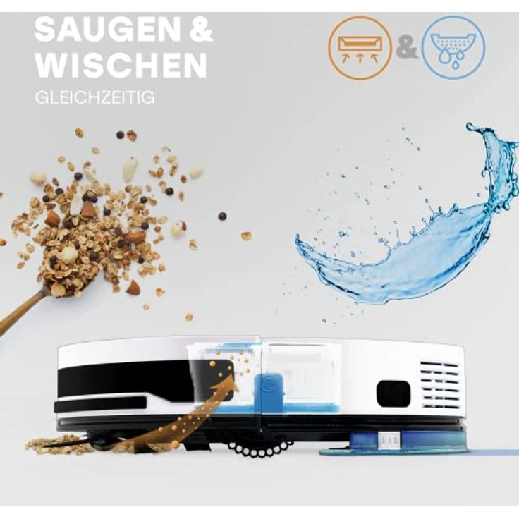 Zaco V6 Saugroboter mit Wischfunktion, 600ml beutelloser Staubtank oder 1000ml Staubbeutel, App- und Sprachsteuerung – Bild 2