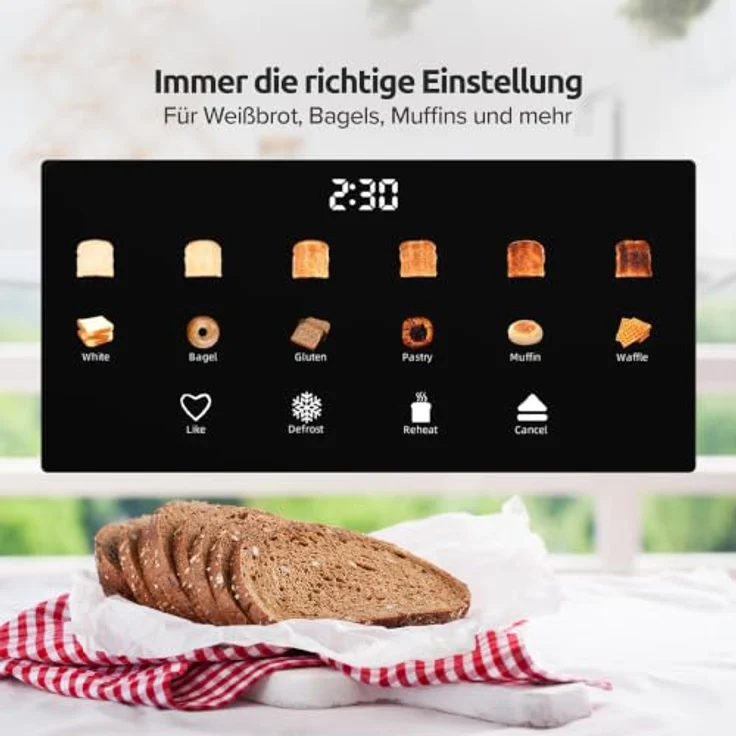 Olvy Premium Toaster mit LCD-Display, 6 Programmen und extrabreiten Schlitzen, Beige, 1500W – Bild 5