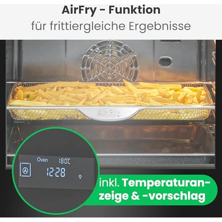 Bomann EBO 7912, Einbau-Backofen mit Pyrolyse, 67 Liter, Grill, AirFry, Umluft, Touch-Display, Energieklasse A, schwarz – Bild 3