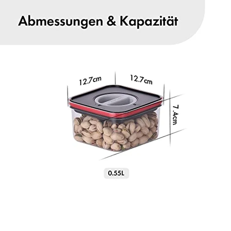 Neoflam®-Smart Seal Vorratsdosen-Set 4tlg. BPA-frei, luftdicht, spülmaschinenfest, schwarz/rot, Aufbewahrungsbox für Nüsse & Süßes - 4x 0.55L – Bild 2