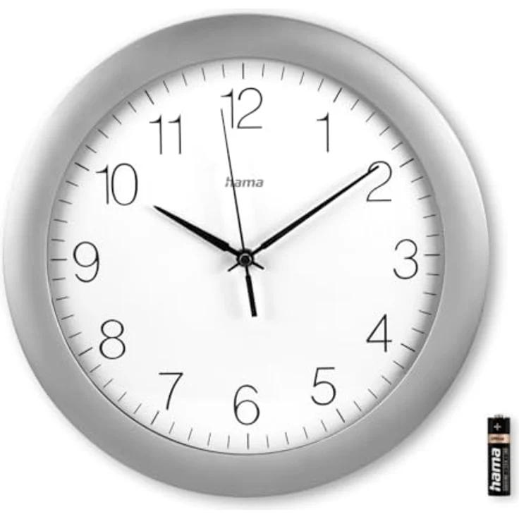 Hama Funkwanduhr Teneriffa Silber (DCF Funkuhr, Ø 30cm, extra große Zeitanzeige, analoge Wanduhr, inkl. Batterie) – Bild 4