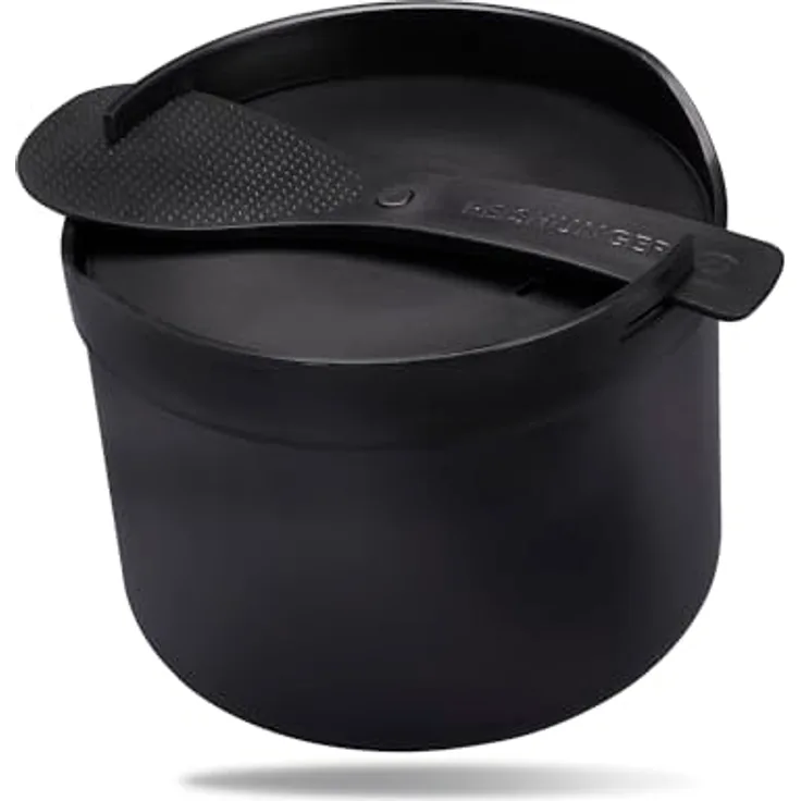 REISHUNGER Mikrowellen Reiskocher (1,7 l) - schwarz - Für perfekt gegarten Reis in nur 12 Minuten - Spülmaschinengeeignet