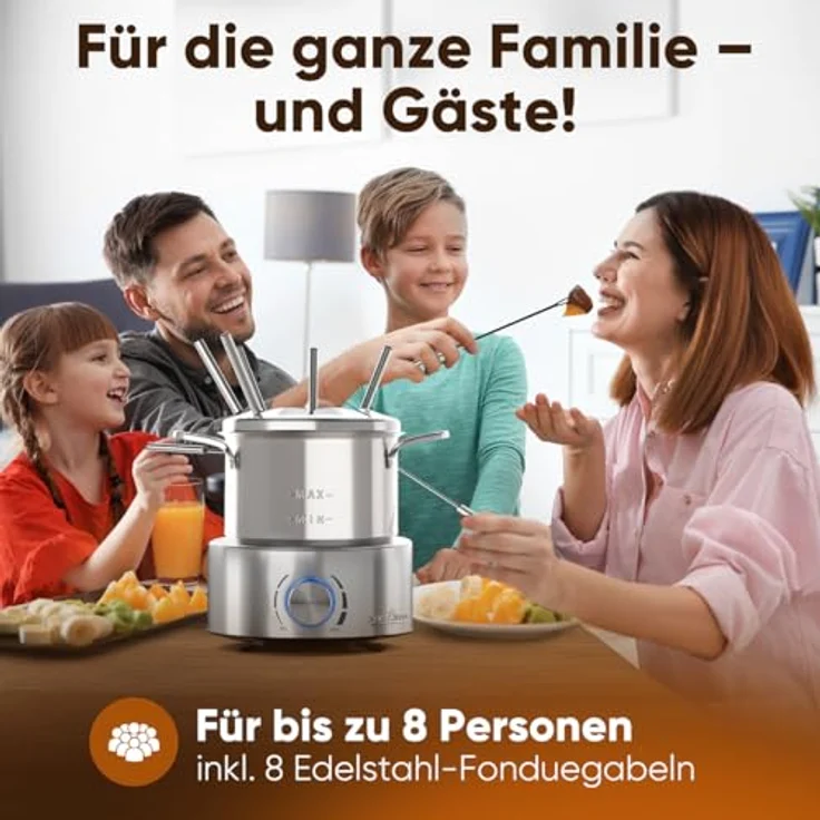 ProfiCook Elektro-Fondue PC-FD 1288, Edelstahl Fondue-Set für Öl-, Schokolade- und Käsefondue, 1,2 Liter Füllmenge, stufenlos regelbarer Thermostat, 8 Edelstahl-Fonduegabeln – Bild 3
