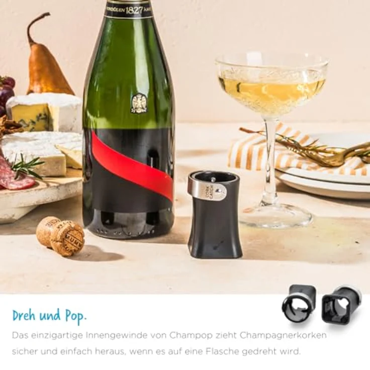 Dreamfarm Champop Champagnerflaschenöffner mit Korkverschluss und Auffangbehälter, Schwarz - sicherer Korkenauswurf, Edelstahlschlaufe zur Kontrolle, ideal für Innen- und Außenveranstaltungen – Bild 4