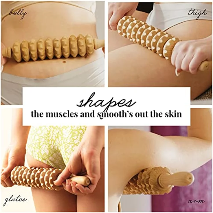 Tuuli Accessories Anti Cellulite Massage Disk Massagegerät Massageroller Roller mit Griff Maderotherapie aus Holz 40 cm – Bild 5
