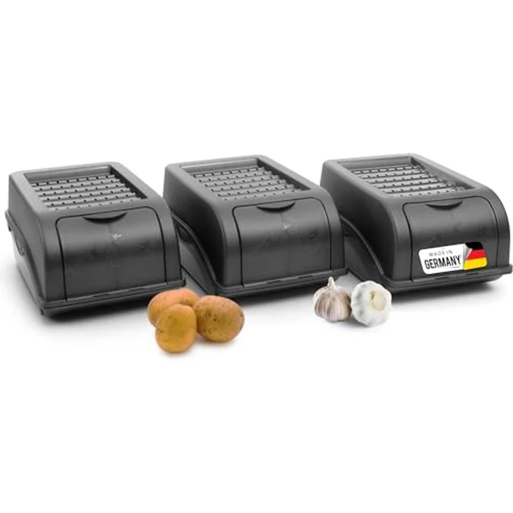 Novaliv Kartoffel Aufbewahrungsbox | 3x klein 3,5L | ANTHRAZIT GRAU | Luftzirkulation für längere Haltbarkeit | Stapelbarer Gemüsebehälter – Bild 1