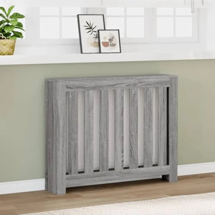 vidaXL Heizkörperverkleidung Grau Sonoma, 104x20x82 cm, Holzwerkstoff mit modernem Latten-Design und pflegeleichter Oberfläche – Bild 2