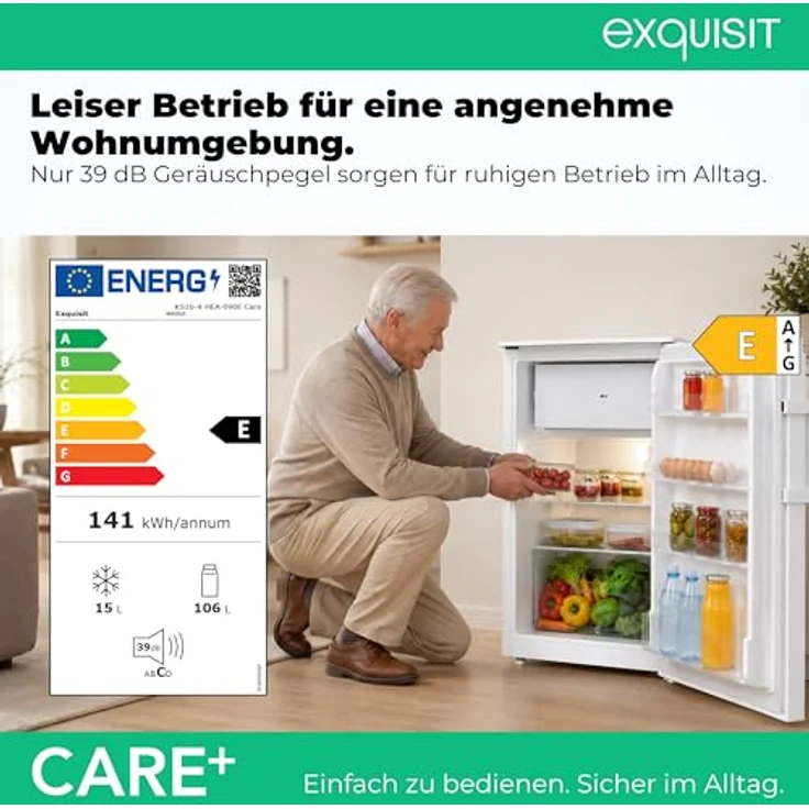 Exquisit KS16-4-HEA-090E Care Kühlschrank 121 l mit 4-Gefrierfach (15 l), Super-Kühl-Modus, elektronische Temperaturregelung, weiß – Bild 2