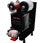 Vollautomatische 500W Bechersiegelmaschine aus Edelstahl | Bubble Boba Tea Milchtee Koffee Smoothie | 90/95mm Plastik- & Pappbecher | 500-650 Becher/Stunde | LCD-Display & GRATIS Folienrolle [Schwarz]