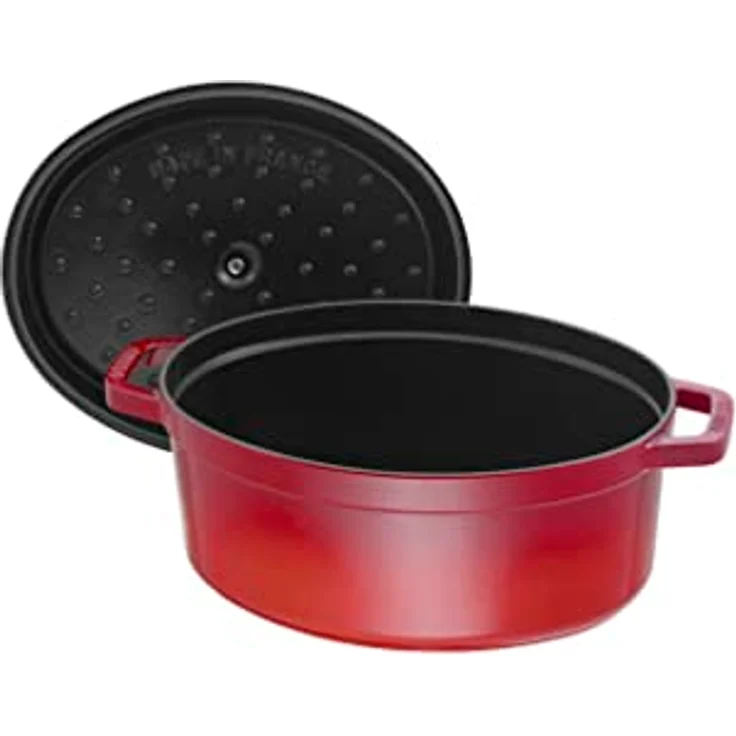 Staub 40509-866-0 Cocotte-Bräter, oval mit Deckel 31 cm, 5,5 L, mit mattschwarzer lierung im Inneren des Topfes, kirschrot – Bild 3