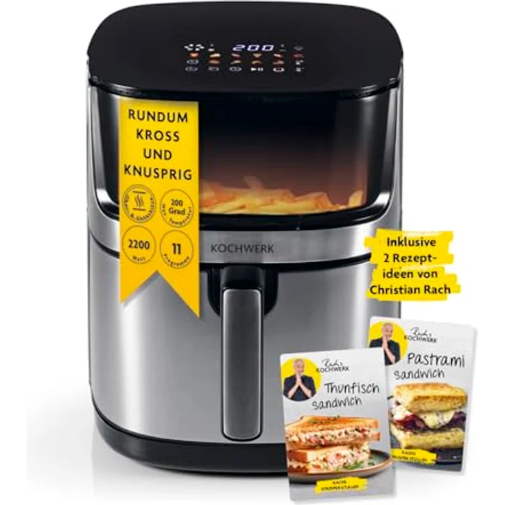 Rachs KOCHWERK Heißluftfritteuse 7,5L, Digitaler Airfryer mit Touchscreen, 10 Programme, fettarm frittieren, 2200W, Antihaftbeschichtung – Bild 1