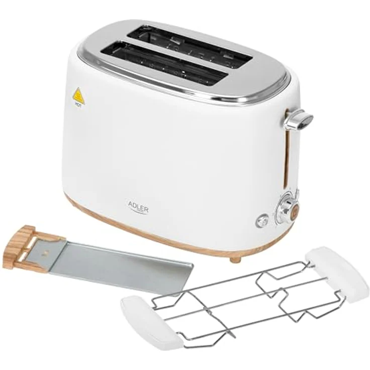 ADLER Toaster Weiß für 2 Scheiben, mit 6 Stufen, Brötchenaufsatz, Auftau- & Aufwärmfunktion, Stopp-Taste, Krümelschublade – Bild 3