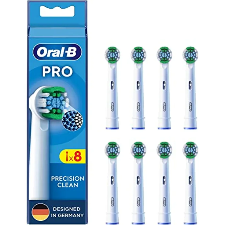 Oral-B Pro Precision Clean Aufsteckbürsten für elektrische Zahnbürste, 8 Stück, Zahnreinigung mit innovativen X-förmigen Borsten, Original Oral-B Zahnbürstenaufsatz, Designed in Germany