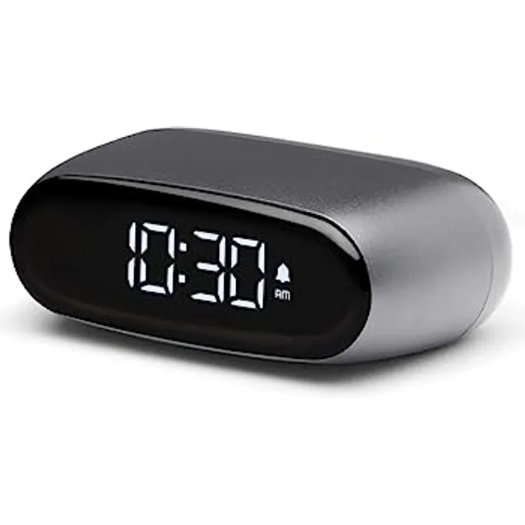 Lexon Minu Mini-Wecker, kompakt mit VA-LCD-Display, Touchscreen-Bedienung, Snooze-Funktion, Hintergrundbeleuchtung und wiederaufladbarem Akku – Grau metallic