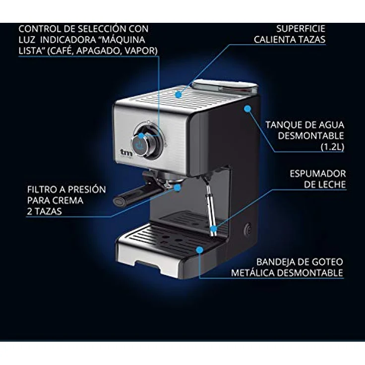 TM Electron TMPCF101 Manuelle Espressokocher mit 15 bar Druck, Edelstahl – Bild 3