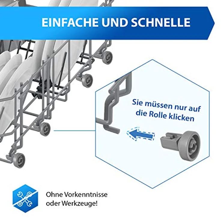 VIOKS Laufrolle Universal Korbrollen Set 8X Oberkorbrollen 8X Unterkorbrollen Rollen Set Ersatz für Electrolux 50286965004/5028696700 für Geschirrspüler Spülmaschine von Zanussi AEG Juno Privileg – Bild 4