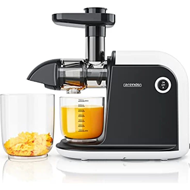 Arendo - Slow Juicer Entsafter Edelstahl - für Gemüse und Obst - Saftpresse elektrisch - 150W – 700 ml Saftkanne – 1,5 l Restebehälter – mit Reinigungsbürste – Sicherheitsverschluss - weiß-schwarz – Bild 2