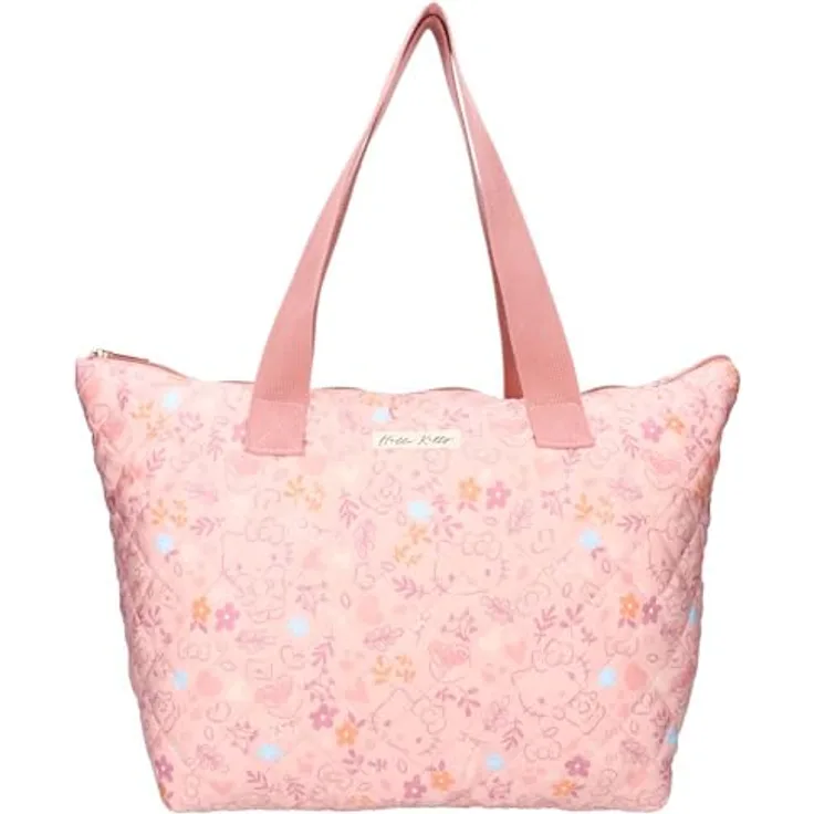 Vadobag Shopper Damen Umhängetasche Hello Kitty, geräumige Strandtasche mit Reißverschluss, 32x48x14 cm, Polyester