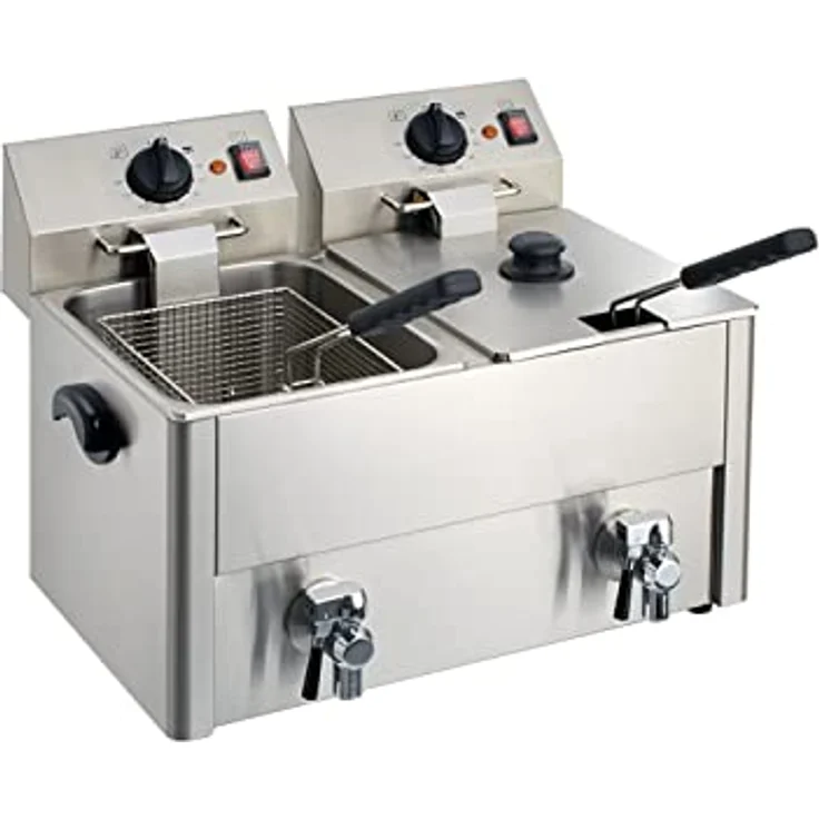 GastroHero Doppelfritteuse 2x10L, Edelstahl-Fritteuse mit Ablasshahn, Thermostaten und Überhitzungsschutz für Gastronomie und Restaurants – Bild 3