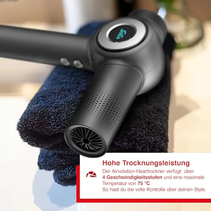 Solis Airvolution Haartrockner mit Ionen-Technologie, Diffusor und Ondulierdüsen, Leichter Reiseföhn mit starker Luftstrom, Moderner Profi-Haartrockner mit Display – Bild 3