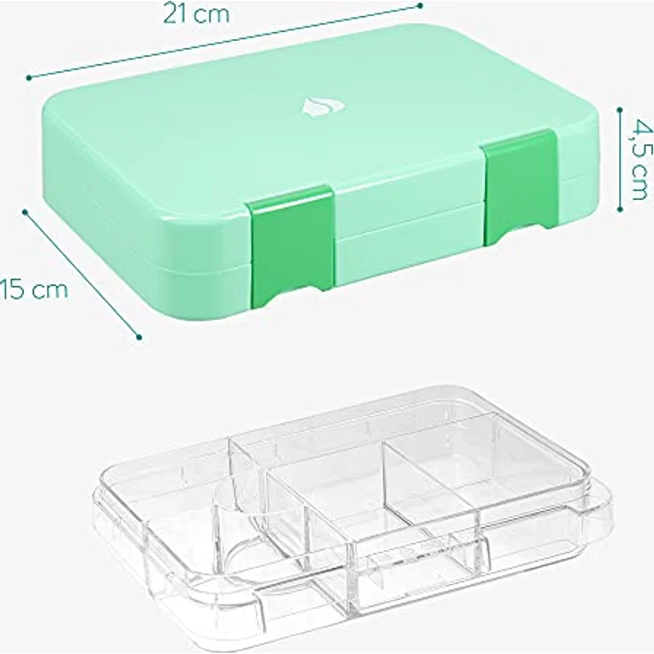 Navaris Lunchbox, Kunststoff, (1-tlg), Bento Box Brotdose Vesperbox - auslaufsicher mit variablen Fächern - herausnehmbare Innenschale - für Jungs und Mädchen, grün – Bild 7