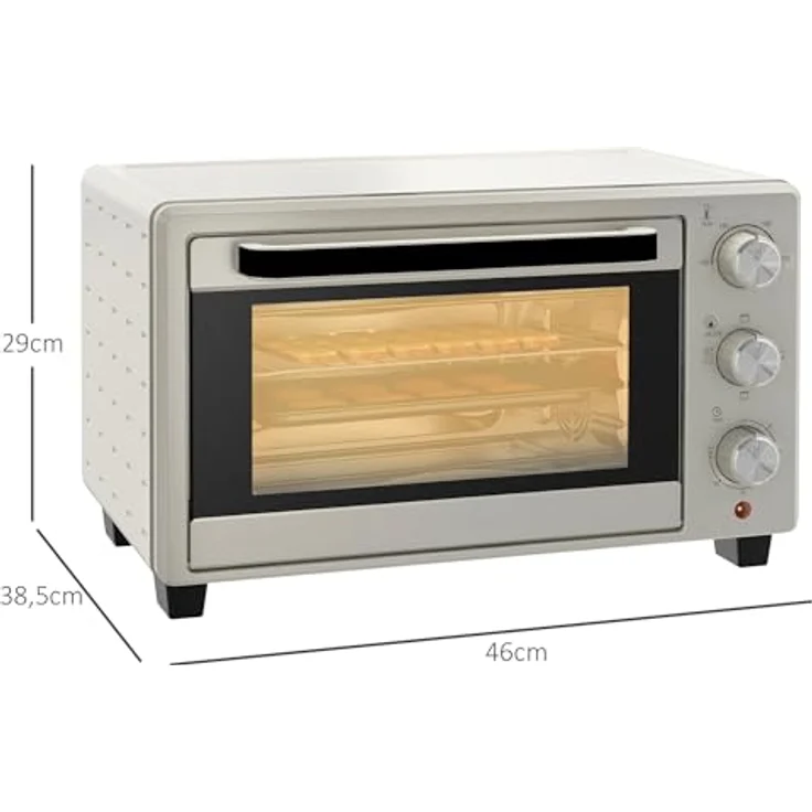 HOMCOM Mini Backofen 21L Pizza-Ofen, Miniofen mit 1h Timer, Ofenrost, 100-230 ℃, Metall, Creme – Bild 5
