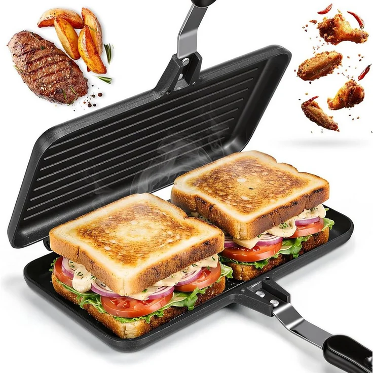 FELIXLEO 2-in-1-Sandwichmaker Breakfast Sandwich Maker, antihaftbeschichtet, XL Grillpfanne für Gasherde, ideal für Camping