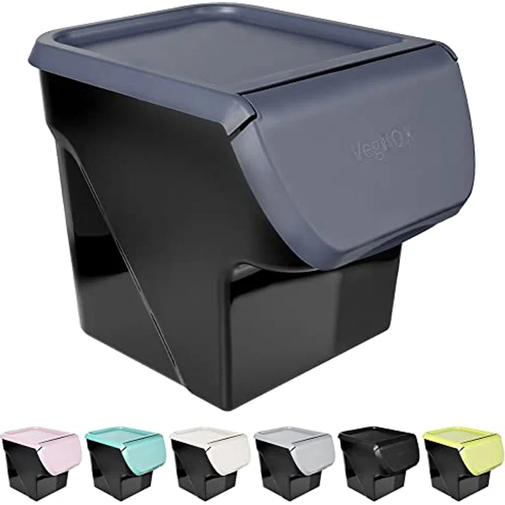 Vilde Aufbewahrungsbehälter, Frischhaltebox für Gemüse und Obst, lebensmittelecht, 13l, mit Klappe, Schwarz/Anthrazit, Made in EU – Bild 1