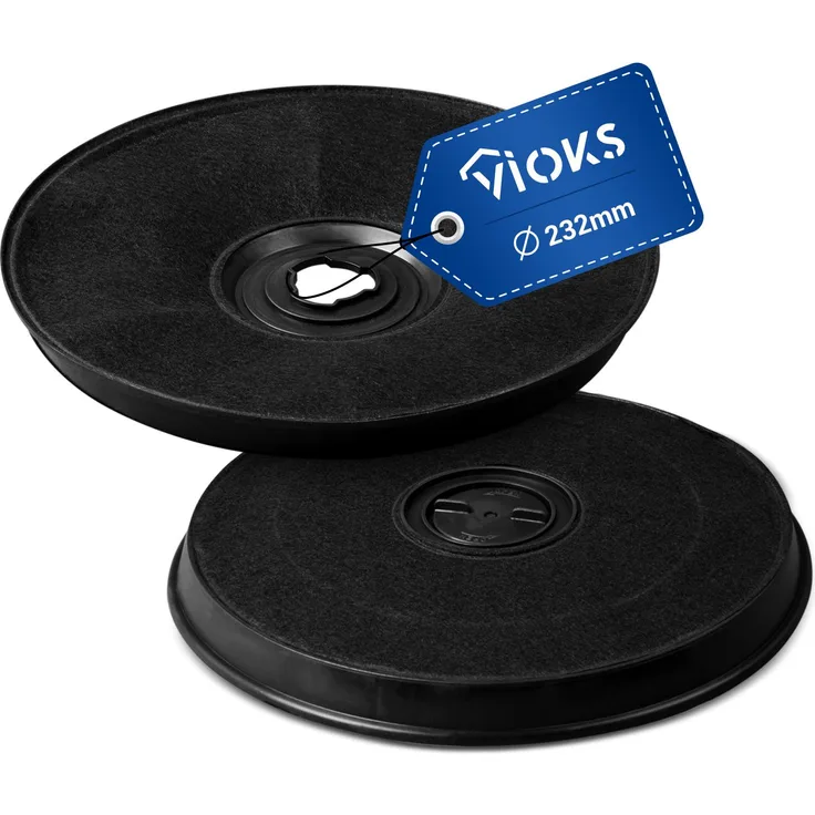 VIOKS 2x Kohlefilter E233 Ø232mm, passend für Dunstabzugshaube, kompatibel mit Wpro 484000008636 und verschiedenen Marken