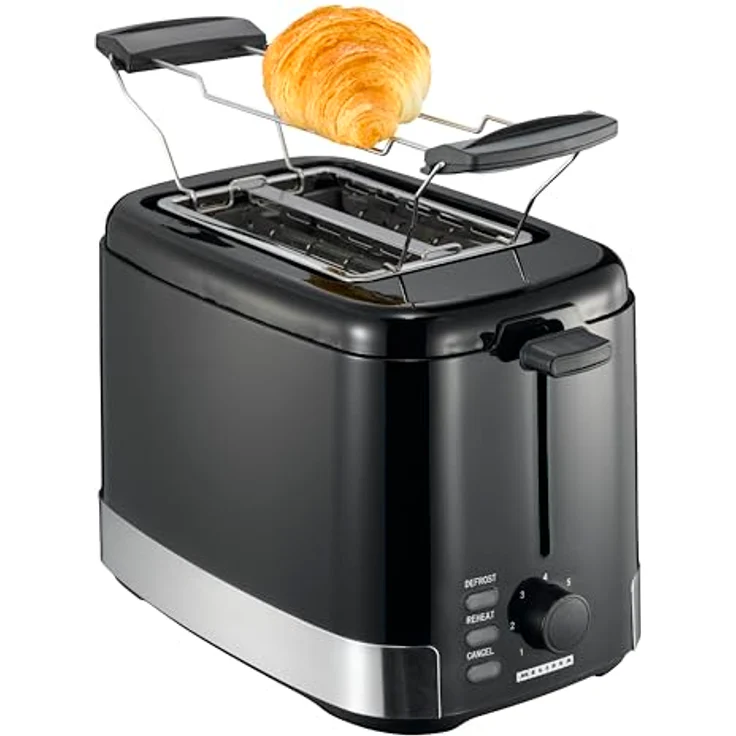 Melissa 16140148 Toaster - Für zwei Scheiben Toast - 7 Stufen - Brötchenaufsatz - Auftaufunktion - Abbruchtaste - 800 Watt - schwarz – Bild 2