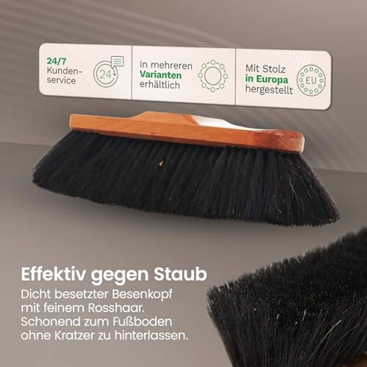Novaliv Kehrgarnitur 19528-19527-19522, Handfeger und Teleskop-Zimmerbesen mit Rosshaar-Mischung, Maße Handfeger 29x7x8 cm, ausziehbarer Stiel von 74 cm bis 129 cm – Bild 8