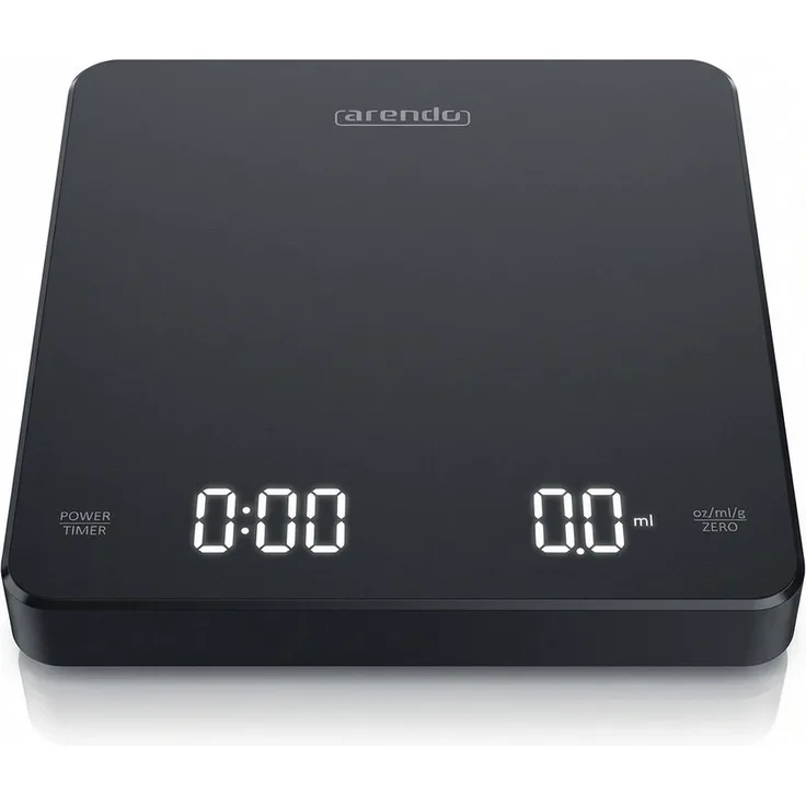 Arendo digitale Kaffeewaage, Baristawaage mit 0,1 g Auflösung, max. 3 kg, integrierter Timer, wiederaufladbar, LED-Display, für Kaffee, Tee, Gewürze, inkl. Silikon-Pad