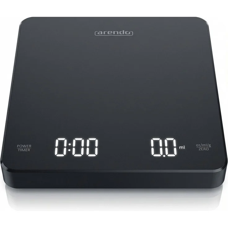 Arendo digitale Kaffeewaage, Baristawaage mit 0,1 g Auflösung, max. 3 kg, integrierter Timer, wiederaufladbar, LED-Display, für Kaffee, Tee, Gewürze, inkl. Silikon-Pad