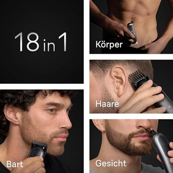 Braun All-in-One Series 7 Groomingset 18-in-1, ProBlade-Klinge, AutoSense-Technologie, Herren Elektrisch, 120 Min Akku, AIO7585, Grau – Bild 3