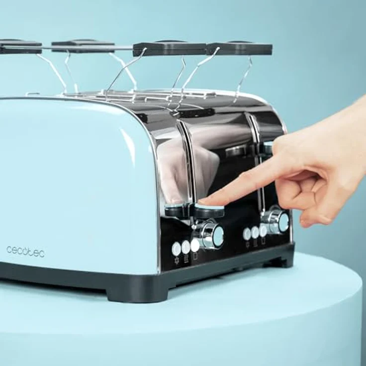 Cecotec Vertikaler Toaster Toastin' time 1700 Double Blue, 1700W, doppelter breiter Schlitz 3,8 cm, Edelstahl, 7 Röststufen, automatische Abschaltung – Bild 4