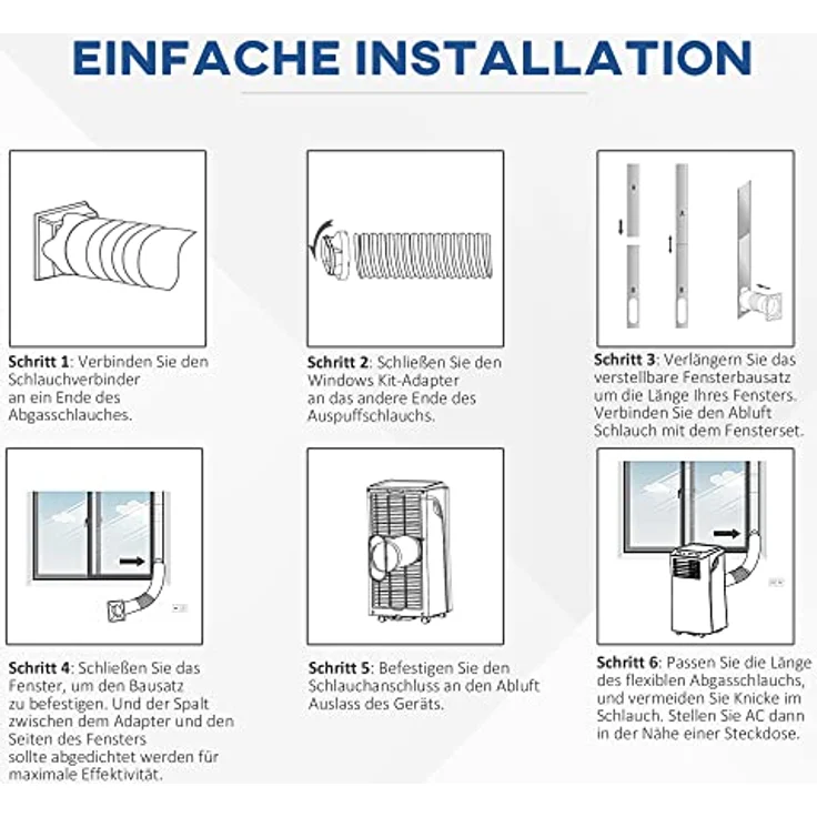HOMCOM Mobile Klimaanlage 9K BTU, 3-in-1 Klimagerät mit Kühl-, Entfeuchtungs- und Ventilationsfunktion, Fernbedienung, 2 Geschwindigkeitsstufen, 24h Timer, LED-Display, Weiß – Bild 9