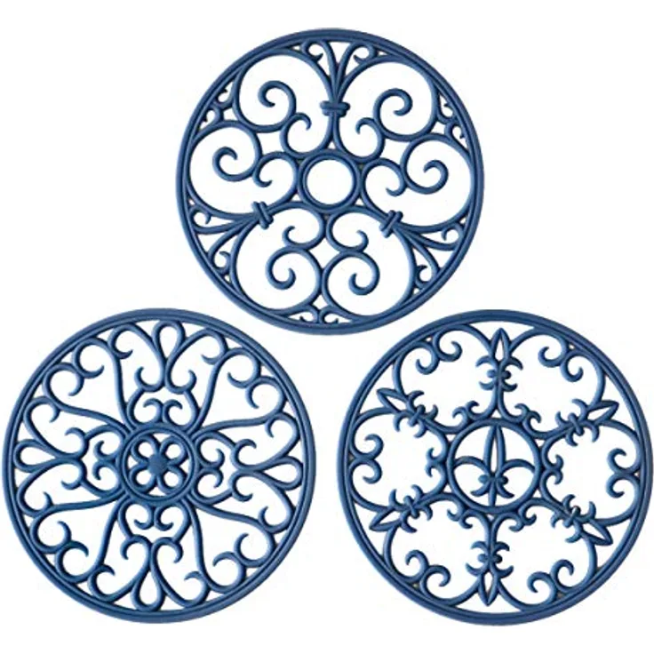 Silikonuntersetzer – Hot Pot Holder Hot Pads für Tisch & Arbeitsplatte – Teekanne Untersetzer – rutschfest & hitzebeständig Moderne Küche Hot Pads für Töpfe & heiße Teller, schwarz Untersetzer Set von 3 Stück blau