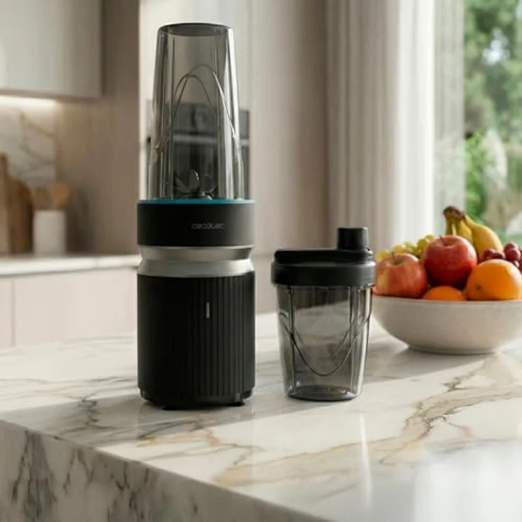 Cecotec Personal Blender PowerTitanium 1000 Push2Go Duo, 1000 W, 6-flügelige Edelstahlklinge, LED-Display, zwei Becher (500 ml und 700 ml) – Bild 9