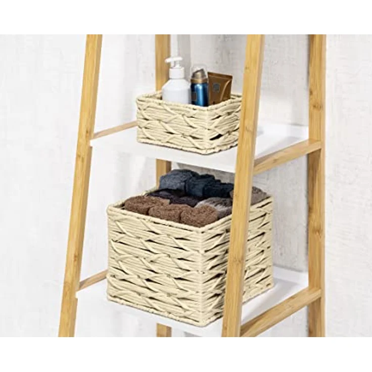 WENKO Badbox Vabriano, Aufbewahrungskorb aus Papier-Geflecht, zur Bad- und Büro-Aufbewahrung, 24 x 18,5 x 24 cm, Boho-Style, quadratisch, Beige – Bild 3