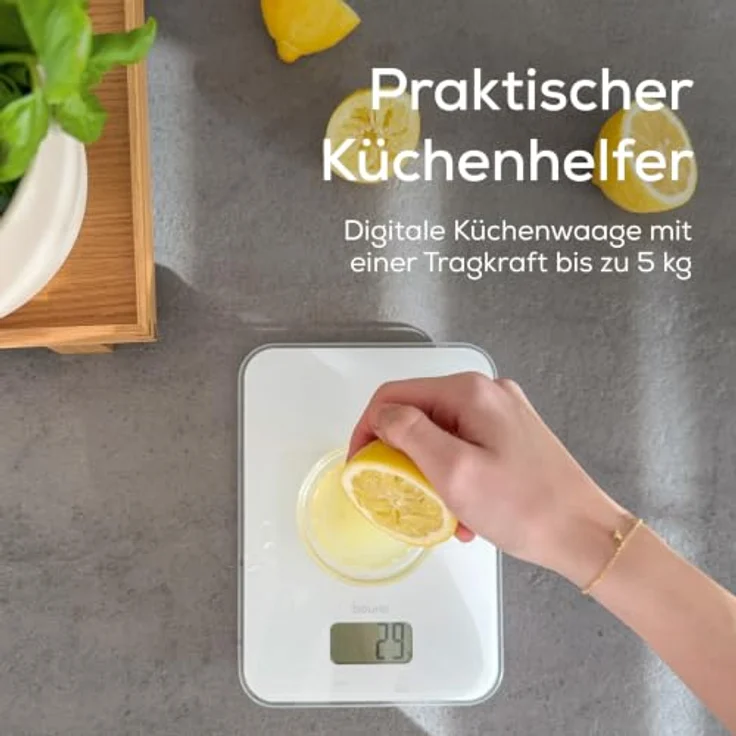BEURER Küchenwaage KS 19 Pure White, Digitale Küchenwaage bis 5kg, 1-g-Genauigkeit mit Sensor-Touch-Panel – Bild 2