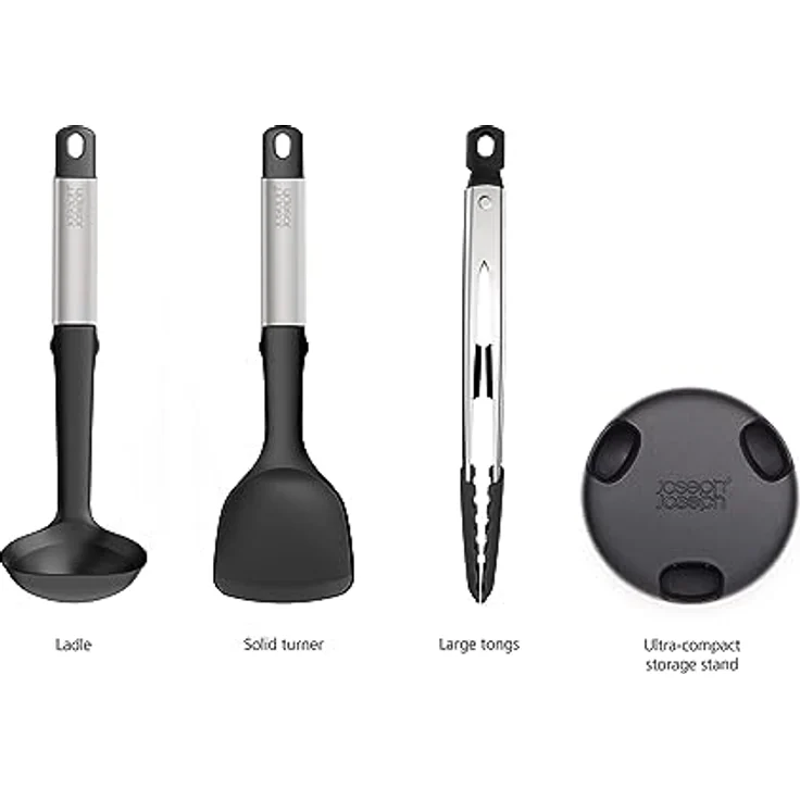 Joseph Joseph Elevate Fusion 3-teilig Silcone Küchenutensilien Set mit Kompaktständer, BPA-frei, hitzebeständig, antihaftbeschichtet - Edelstahlgriffe – Bild 2
