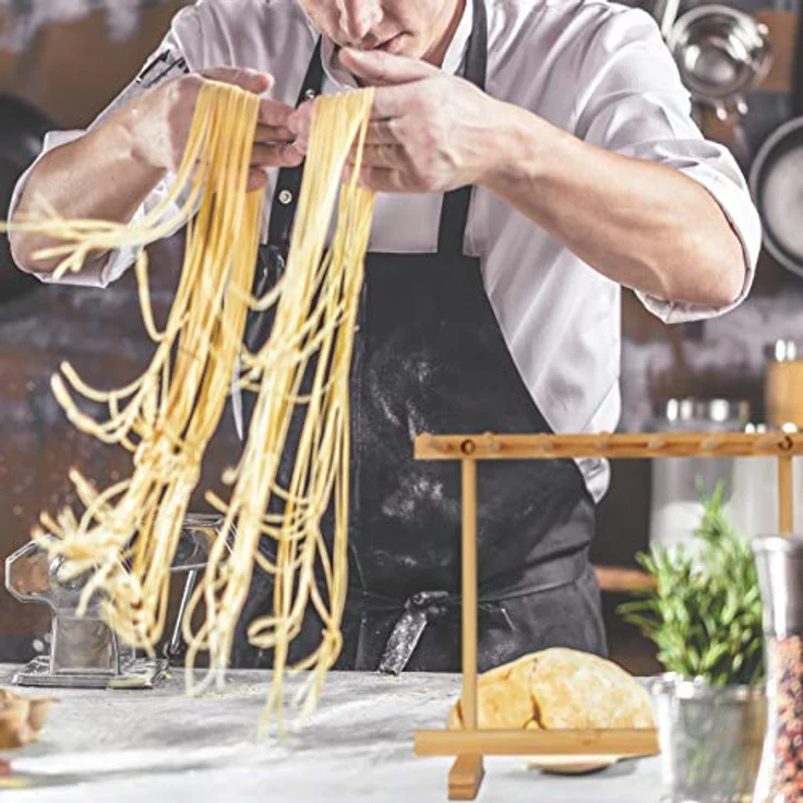 Relaxdays Nudeltrockner, 8 Stangen, lange Pasta platzsparend trocknen, faltbar, Nudelständer Bambus, 28 cm hoch, natur, 28.5 x 35.5 x 26.5 cm – Bild 3