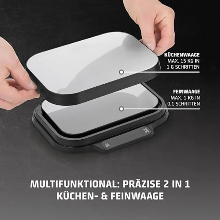 Caso Küchenwaage 3291 KitchenDuo, (2-tlg), Präzise 2 in 1 Küchenwaage mit LED Display, Sensor-Touch Bedienung – Bild 2