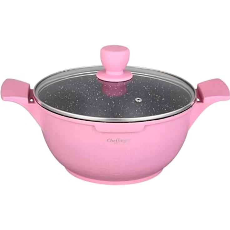 COFI 1453 Kochtopfset 20-24-28cm 6-tlg Topf Induktion Alu Guss Geschirr Pink, Antihaftbeschichtung, ergonomischer Griff, geeignet für alle Herdarten – Bild 2