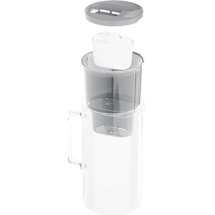 Wessper Crystaline Wasserfilterkanne aus Glas 3L, kompatibel mit Brita Maxtra, inklusive 1 Wasserfilter-Kartusche, reduziert Kalk und Chlor, Grau – Bild 3