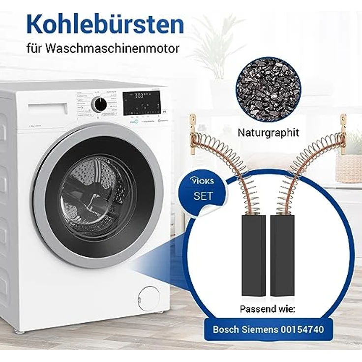 VIOKS Motorkohlen Ersatz Bürste für Bosch 00154740, 2-tlg, Kohlebürsten 4,8mm für Motor Waschmaschine und Waschtrockner – Bild 2